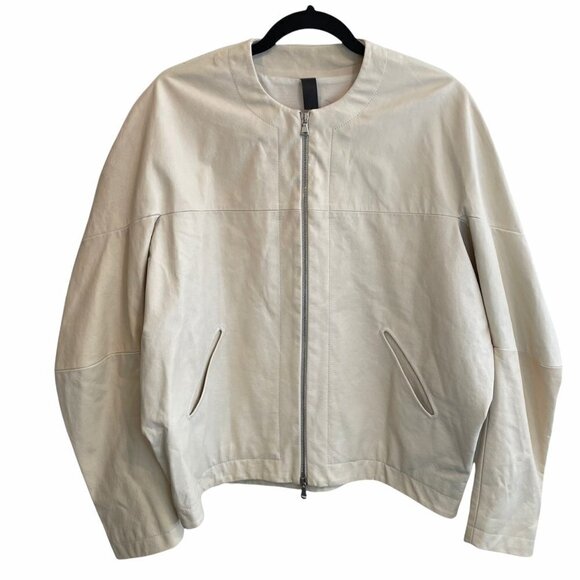Maria Cornejo Lambskin Leather Full Zip Koya Bomber Jacket Cream Size M - Picture 1 of 12
